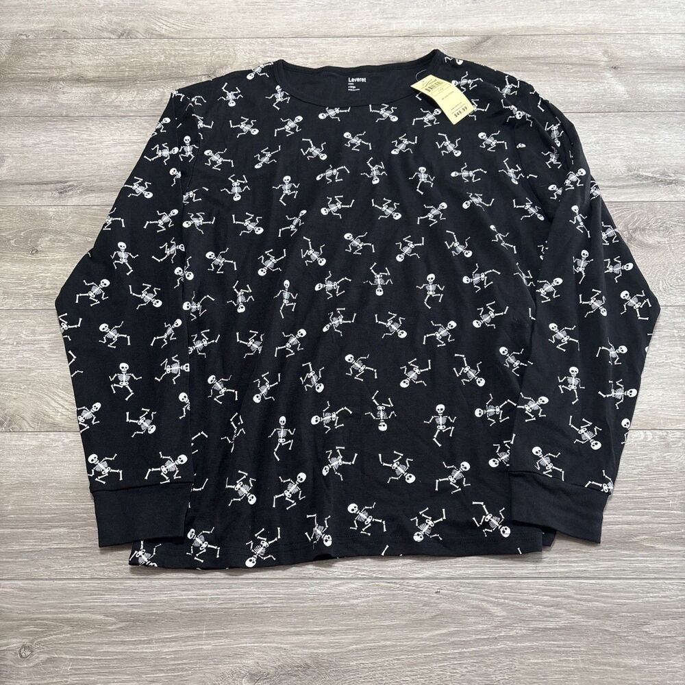 NWT Halloween Skeleton Fitted Pajama Bottom Long Sleeve Top Set Leveret Men XL